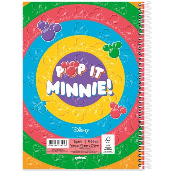 Caderno universitário capa dura 1x1 80 folhas, Disney Minnie Pop It, Spiral, 2266923 - PT 1 UN