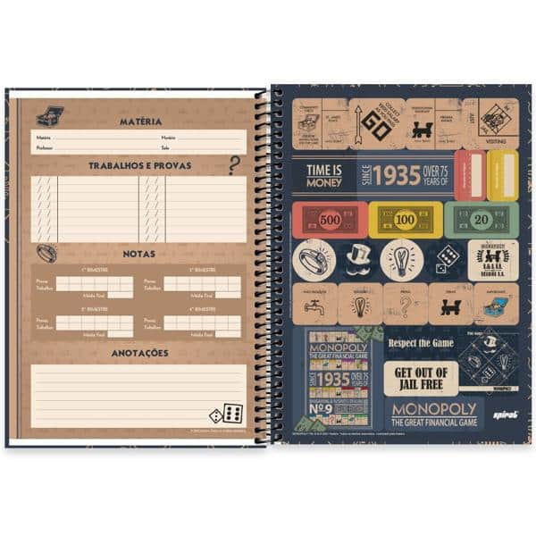 Caderno universitário capa dura 1x1 80 folhas, Monopoly, Spiral, 2230498 - PT 1 UN