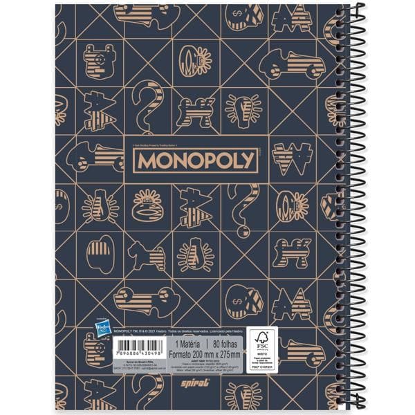 Caderno universitário capa dura 1x1 80 folhas, Monopoly, Spiral, 2230498 - PT 1 UN