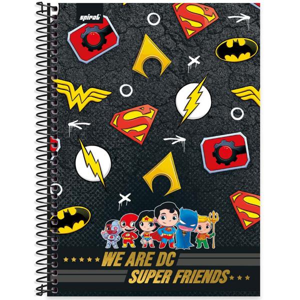 Caderno universitário capa dura 1x1 80 folhas, DC Super Friends, Spiral, 2230559 - PT 1 UN