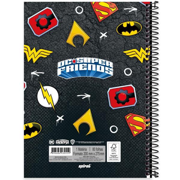 Caderno universitário capa dura 1x1 80 folhas, DC Super Friends, Spiral, 2230559 - PT 1 UN