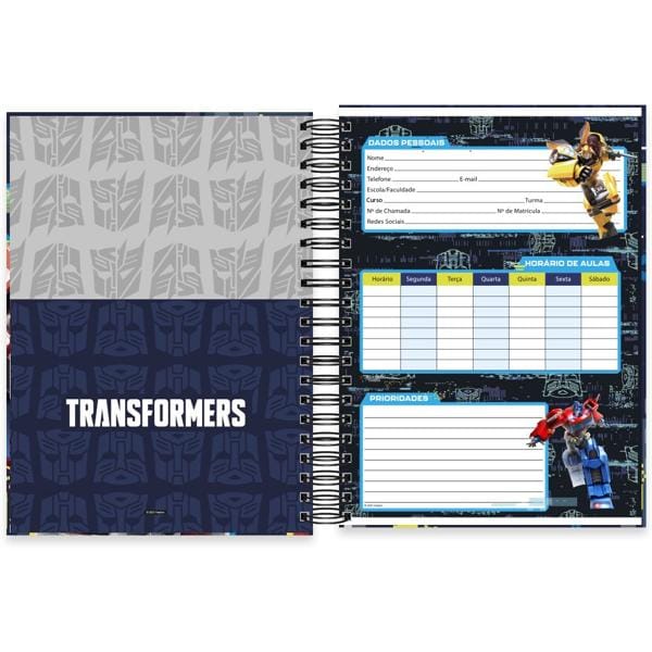 Caderno universitário capa dura 10x1 160 folhas, Transformers, Spiral, 2266893 - PT 1 UN