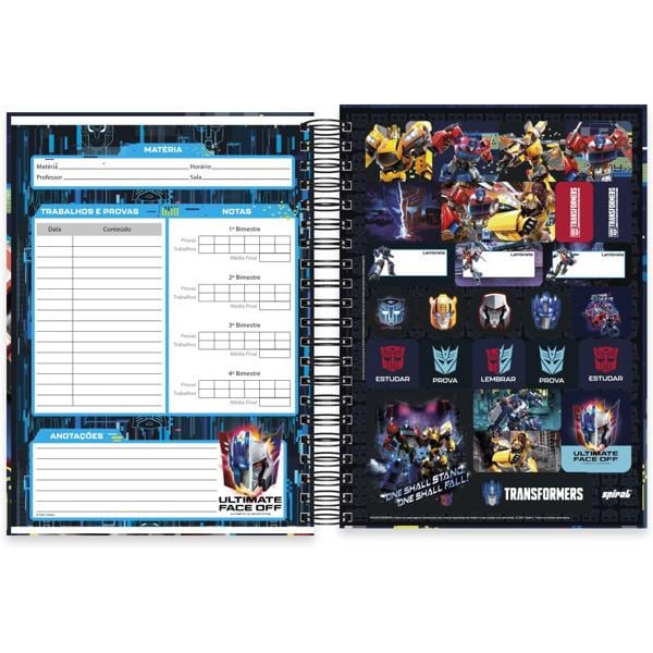 Caderno universitário capa dura 10x1 160 folhas, Transformers, Spiral, 2266893 - PT 1 UN