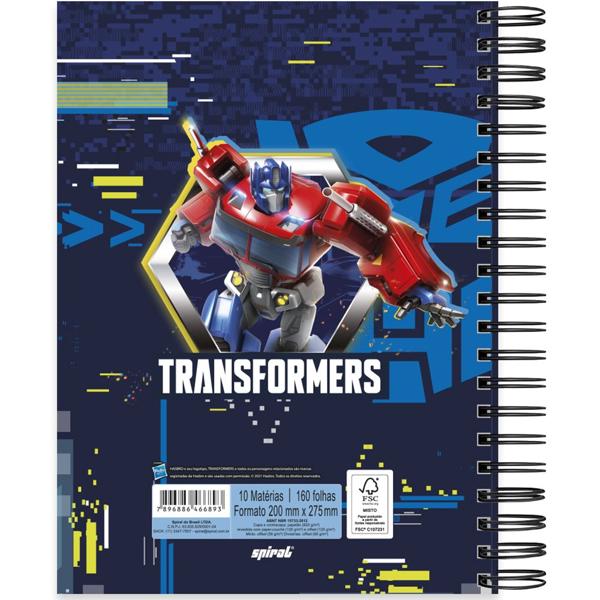 Caderno universitário capa dura 10x1 160 folhas, Transformers, Spiral, 2266893 - PT 1 UN