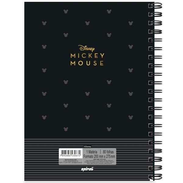 Caderno universitário capa polipropileno 1x1 80 folhas Disney Mickey PP, Spiral, 2230672 - PT 1 UN