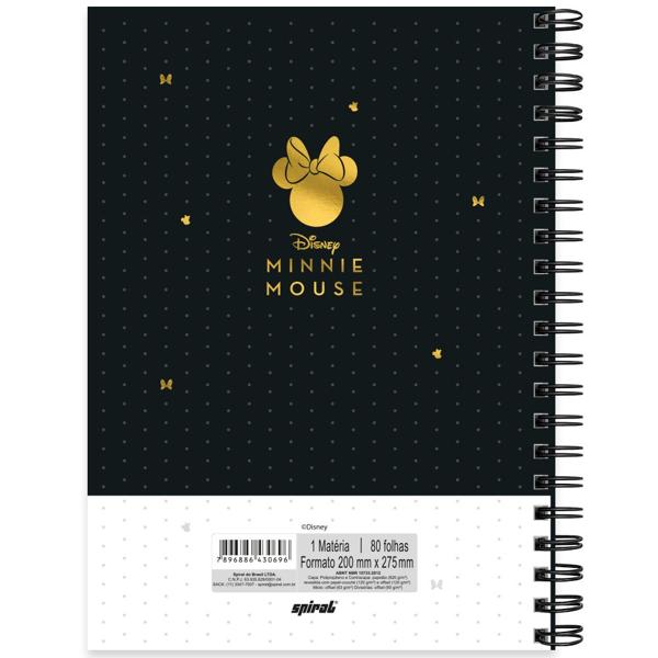 Caderno universitário capa polipropileno 1x1 80 folhas Disney Minnie PP, Spiral, 2230696 - PT 1 UN