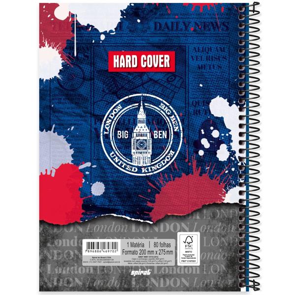 Caderno universitário capa dura,1x1 80 folhas, Hard Cover, 2369702, Spiral Har - PT 1 UN