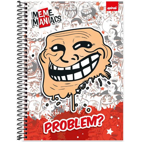 Caderno universitário capa dura, 1x1 80 folhas, Meme Maniacs, 2348714, Spiral Mm - PT 1 UN