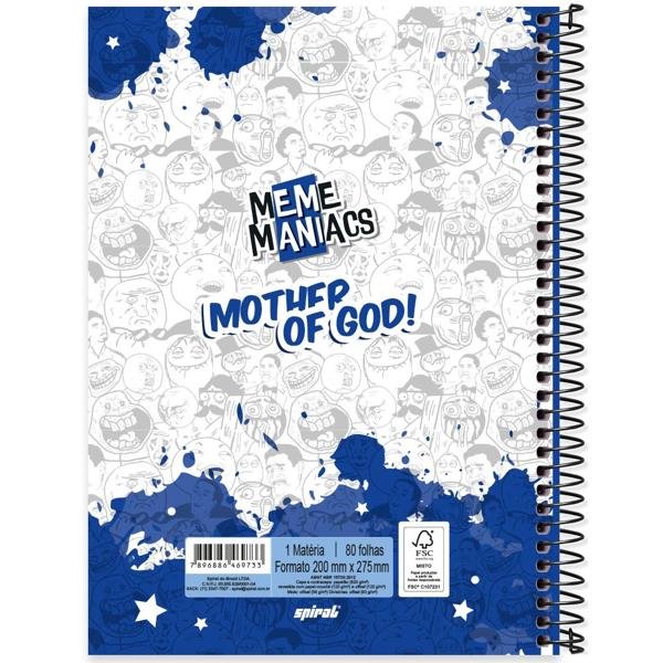 Caderno universitário capa dura 1x1 80 folhas, Meme Maniacs, 2369733, Spiral Mm - PT 1 UN