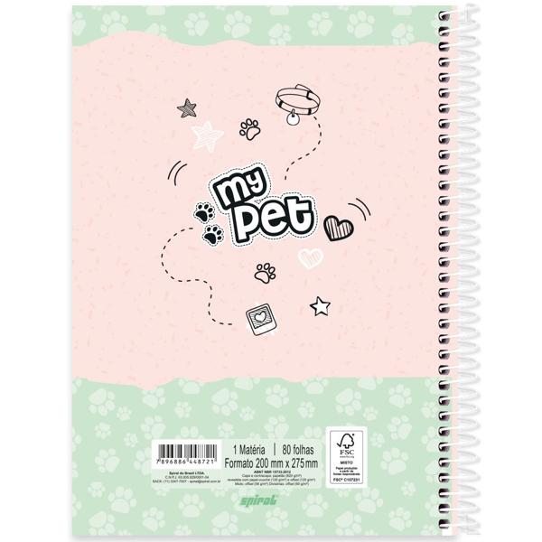 Caderno universitário capa dura, 1x1, 80 folhas, My Pet, 2348721, Spiral Pet - PT 1 UN