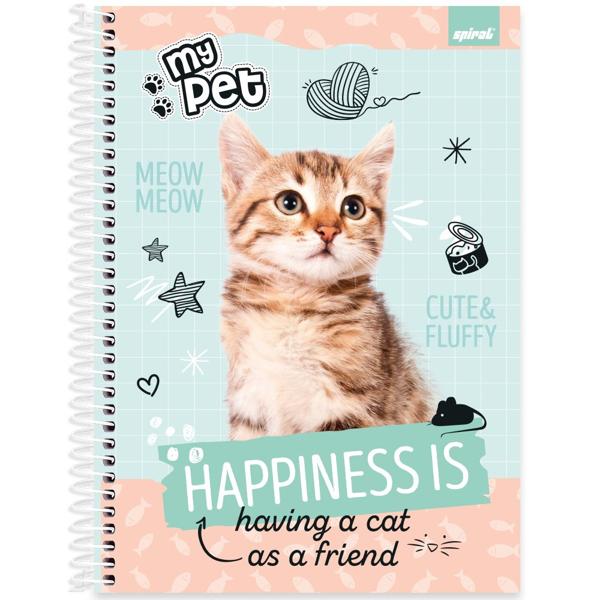 Caderno universitário capa dura, 1x1, 80 folhas, My Pet, 2348738, Spiral Pet - PT 1 UN