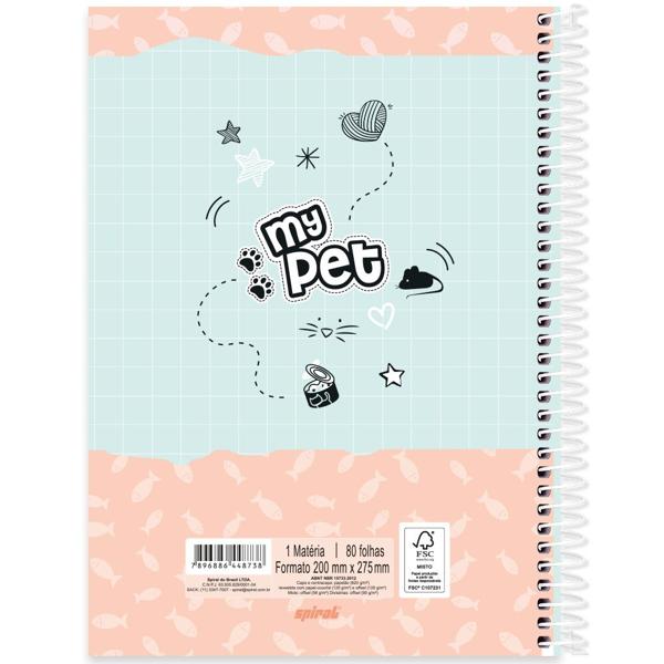 Caderno universitário capa dura, 1x1, 80 folhas, My Pet, 2348738, Spiral Pet - PT 1 UN