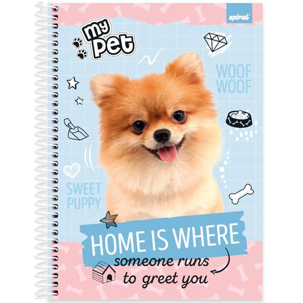 Caderno universitário capa dura, 1x1, 80 folhas, My Pet, 2348745, Spiral Pet - PT 1 UN