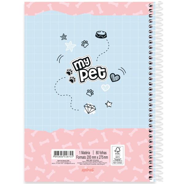 Caderno universitário capa dura, 1x1, 80 folhas, My Pet, 2348745, Spiral Pet - PT 1 UN