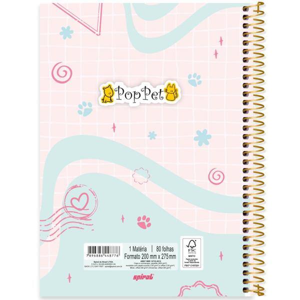 Caderno universitário capa dura, 1x1, 80 folhas, Pop Pet, 2348776, Spiral Pop - PT 1 UN