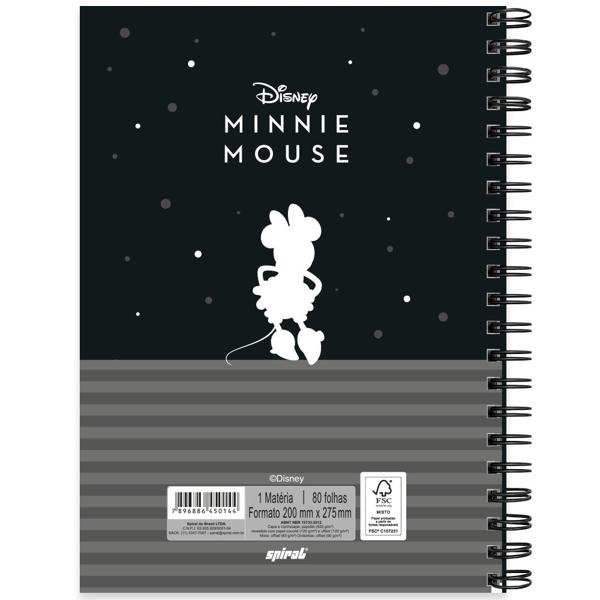 Caderno Universitário Capa Dura, 1x1, 80 Folhas, Disney Minnie Pb, 2350144, Spiral Mip - PT 1 UN