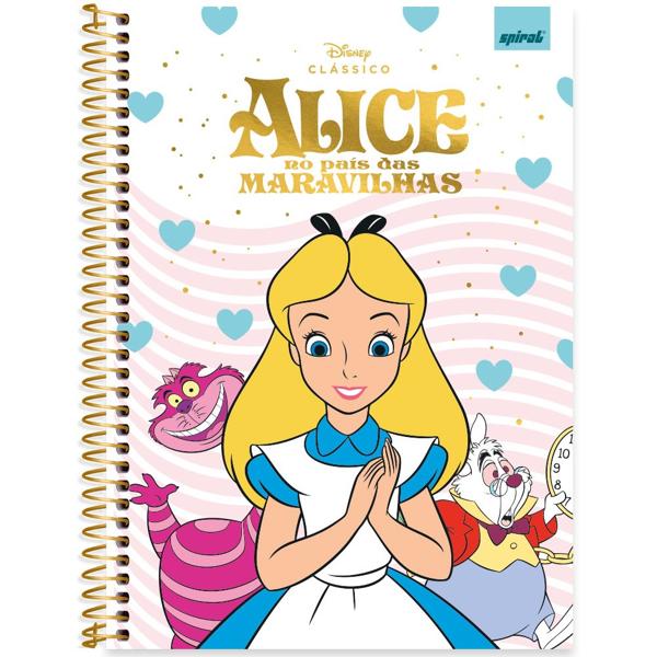 Caderno universitário capa dura, 1x1, 80 folhas, Alice no país das maravilhas, Disney Clássicos, 2371613, Spiral Cld PT 1 UN