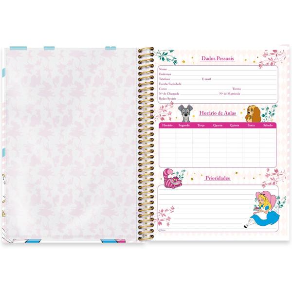 Caderno universitário capa dura, 1x1, 80 folhas, Alice no país das maravilhas, Disney Clássicos, 2371613, Spiral Cld PT 1 UN