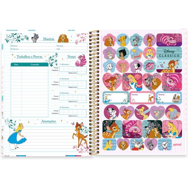 Caderno universitário capa dura, 1x1, 80 folhas, Alice no país das maravilhas, Disney Clássicos, 2371613, Spiral Cld PT 1 UN