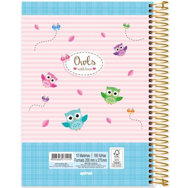 Caderno universitário capa dura, 10x1, 160 folhas, Corujinha, 2371415, Spiral Cor - PT 1 UN