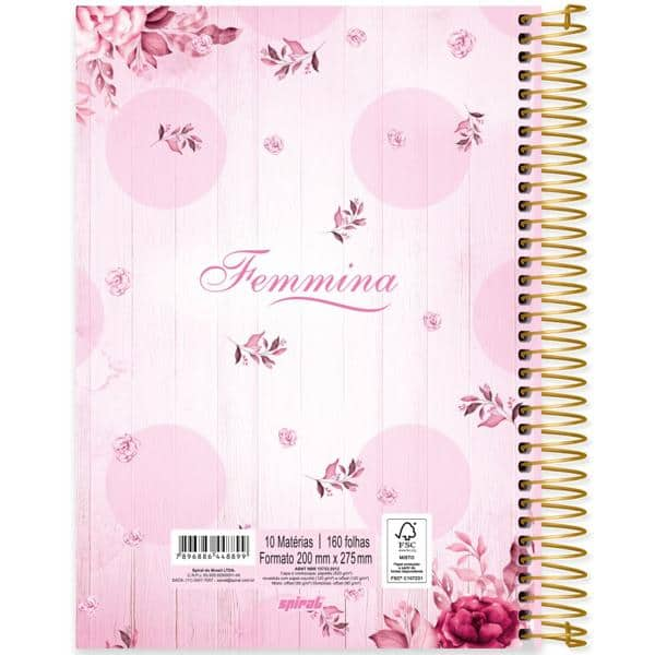 Caderno universitário capa dura, 10x1, 160 folhas, Femmina, 2348899, Spiral Fem - PT 1 UN