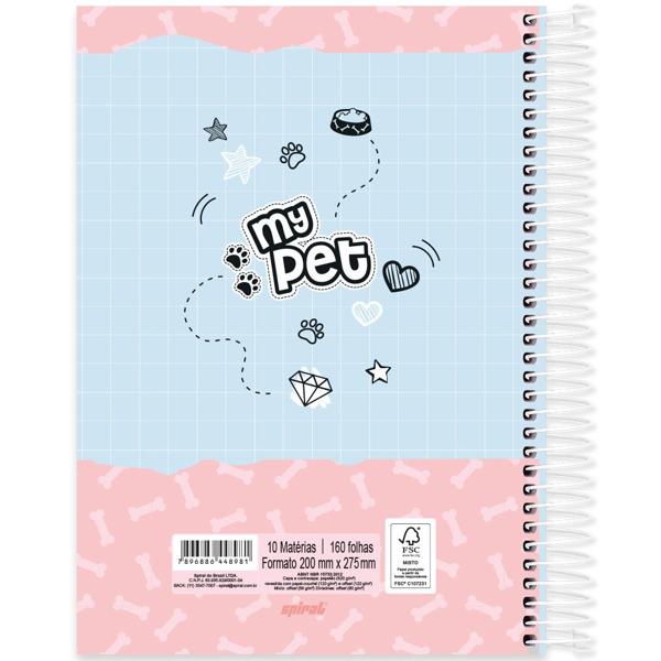 Caderno universitário capa dura, 10x1, 160 folhas, My Pet, 2348981, Spiral Pet - PT 1 UN