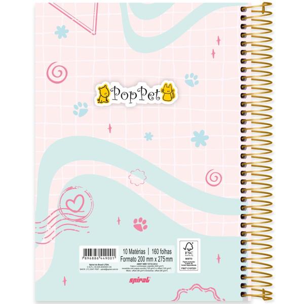 Caderno universitário capa dura, 10x1, 160 folhas, Pop Pet, 2349001, Spiral Pop - PT 1 UN