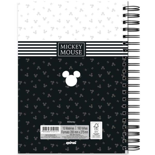 Caderno Universitário Capa Dura, 10x1 160 Folhas, Mickey Disney Pb, 2350151, Spiral Mpb - PT 1 UN