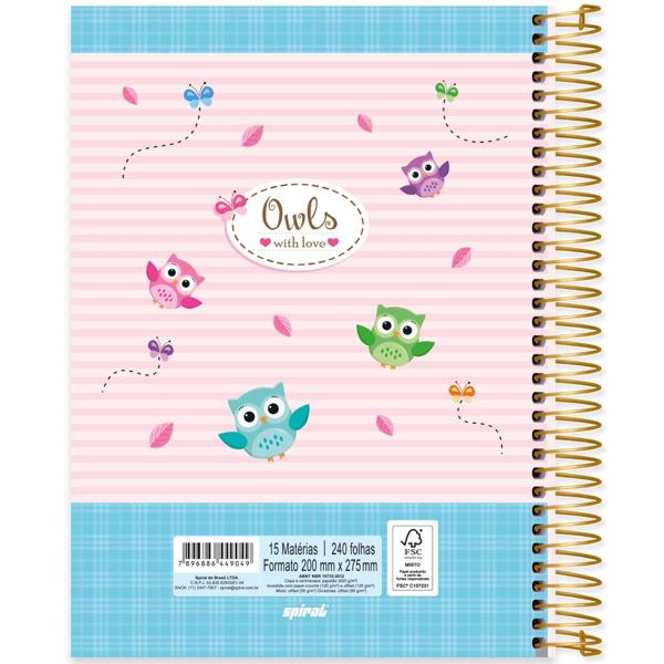 Caderno universitário capa dura, 15x1, 240 folhas, Corujinha, 2349049, Spiral Cor - PT 1 UN