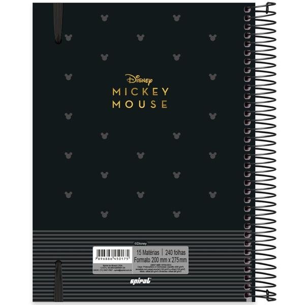 Caderno universitário capa polipropileno 15x1 240 folhas Disney Mickey PP, Spiral, 2350175 - PT 1 UN