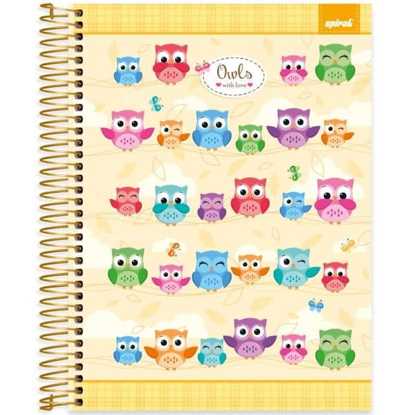 Caderno universitário capa dura, 20x1, 320 folhas, Corujinhas, 2349131, Spiral Cor - PT 1 UN