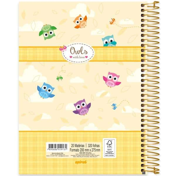 Caderno universitário capa dura, 20x1, 320 folhas, Corujinhas, 2349131, Spiral Cor - PT 1 UN