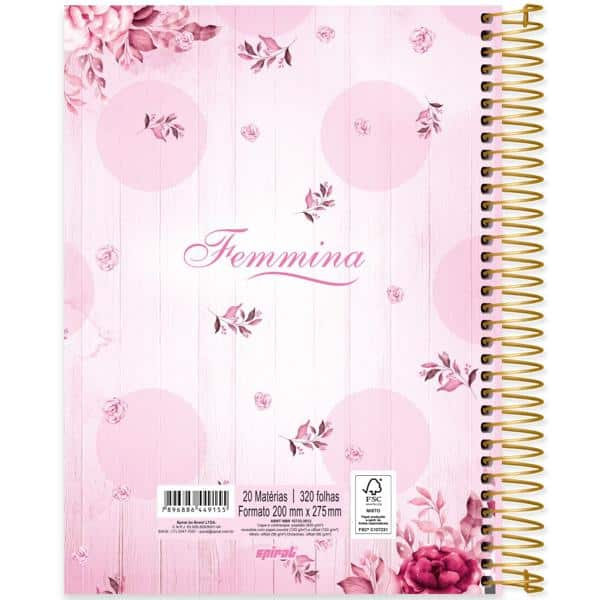 Caderno universitário capa dura, 20x1, 320 folhas, Femmina, 2349155, Spiral Fem - PT 1 UN