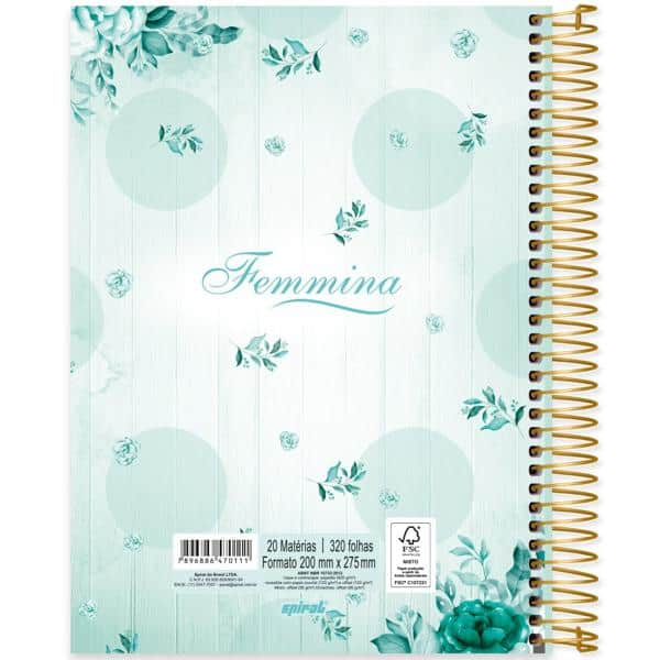 Caderno universitário capa dura, 20x1, 320 folhas, Femmina, 2370111, Spiral Fem - PT 1 UN