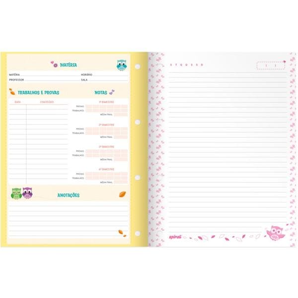 Caderno universitário wireless com folhas coladas, 1x1, 80 folhas, Corujinhas, 2371149, Spiral Cor - PT 1 UN