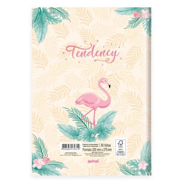 Caderno universitário capa dura, 1x1, 80 folhas, Flamingo, 2370319, Spiral Ten - PT 1 UN