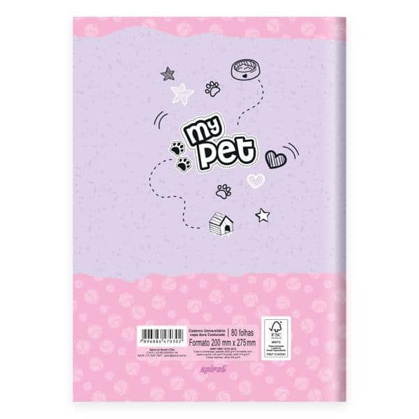 Caderno Universitário Capa Dura Brochura Costurado 80 Folhas, My Pet, 2370302, Spiral Pet - PT 1 UN