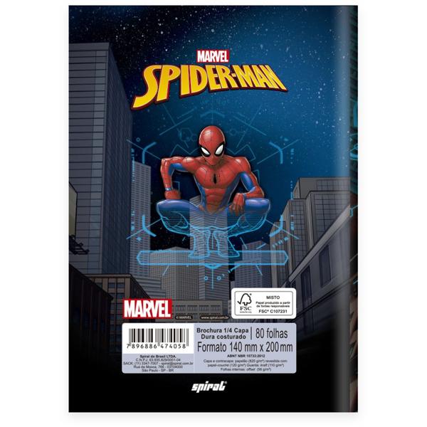 Caderno 1/4 capa dura costurado 80 folhas Marvel Homem Aranha Spider-Man, Spiral 2374058 - PT 1 UN