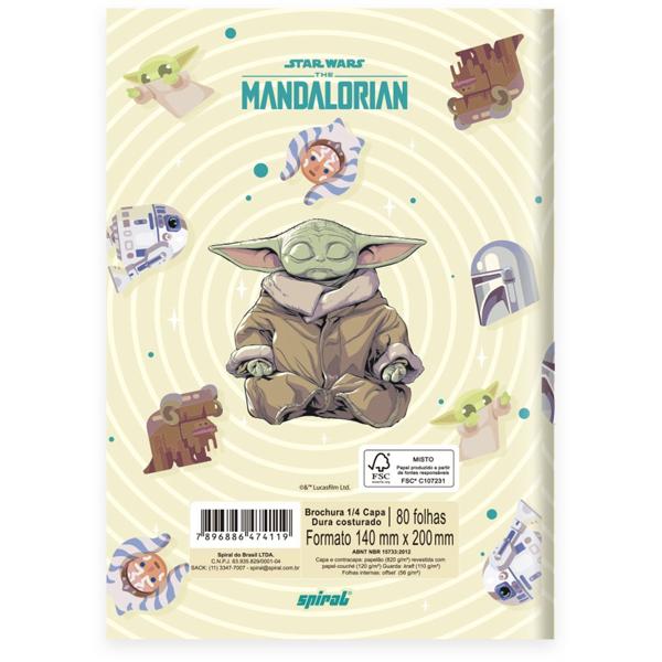 Caderno 1/4 Capa Dura Brochura Costurado 80 Folhas, Star War The Mandalorian, Spiral, 2374119 - PT 1 UN