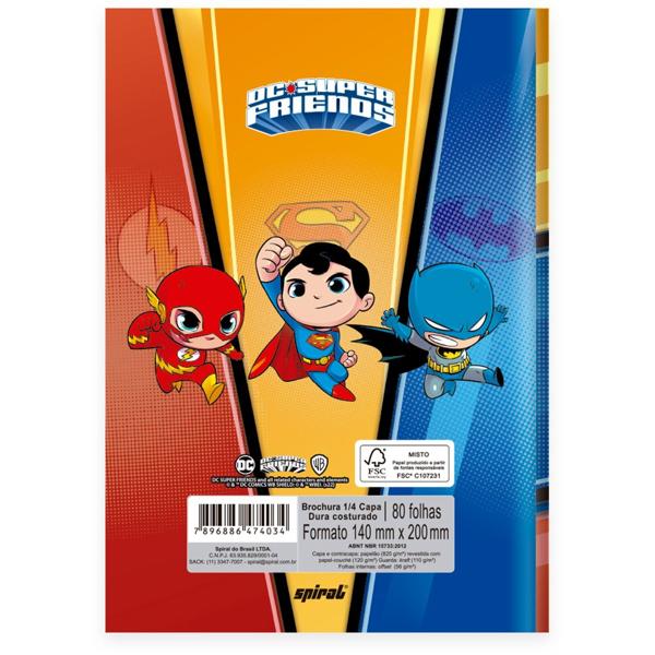 Caderno 1/4 Capa Dura Brochura Costurado 80 Folhas, DC Super Friends, Spiral, 2374034 - PT 1 UN