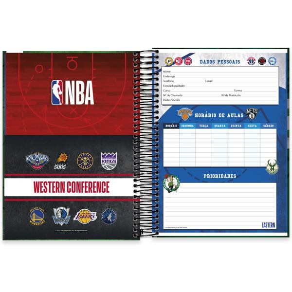 Caderno universitário capa dura, 20x1, 320 folhas, NBA, 2333598, Spiral Nba - PT 1 UN