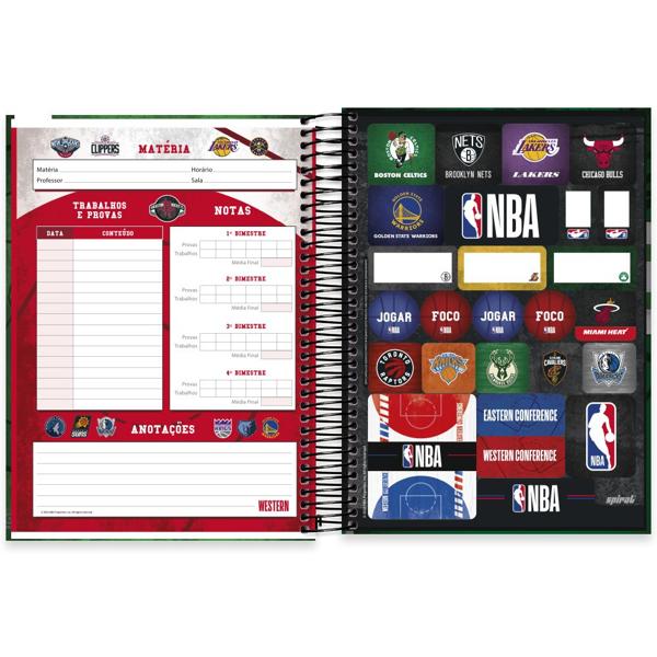 Caderno universitário capa dura, 20x1, 320 folhas, NBA, 2333598, Spiral Nba - PT 1 UN