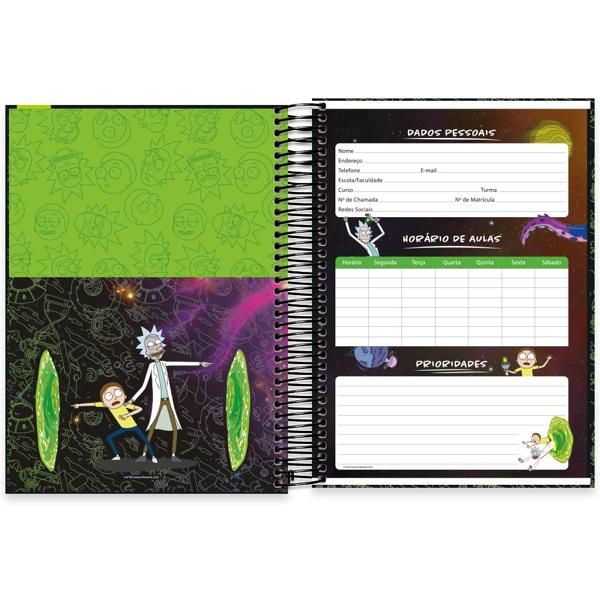 Caderno universitário capa dura, 20x1, 320 folhas, Rick & Morty, 2333642, Spiral Rem - PT 1 UN