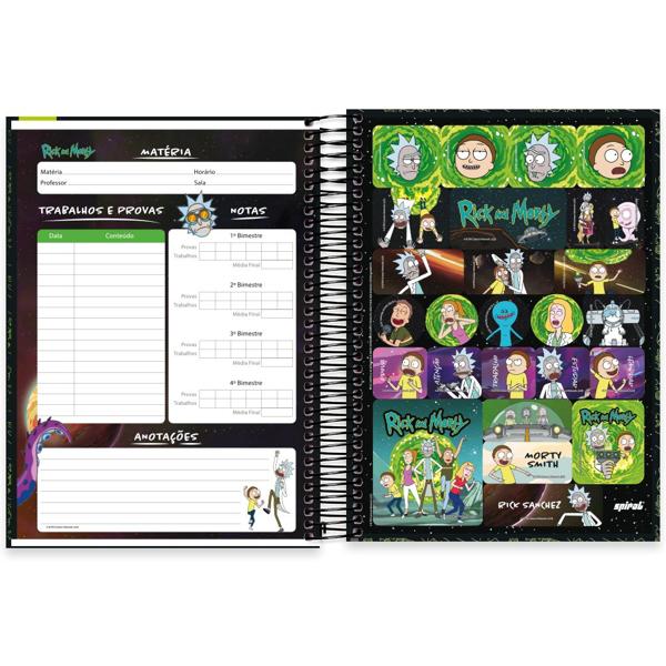 Caderno universitário capa dura, 20x1, 320 folhas, Rick & Morty, 2333642, Spiral Rem - PT 1 UN