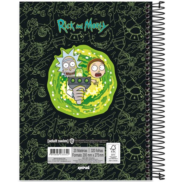 Caderno universitário capa dura, 20x1, 320 folhas, Rick & Morty, 2333642, Spiral Rem - PT 1 UN