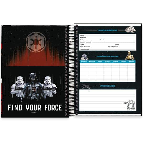 Caderno universitário capa dura, 20x1, 320 folhas, Star Wars, 2333659, Spiral Starw - PT 1 UN