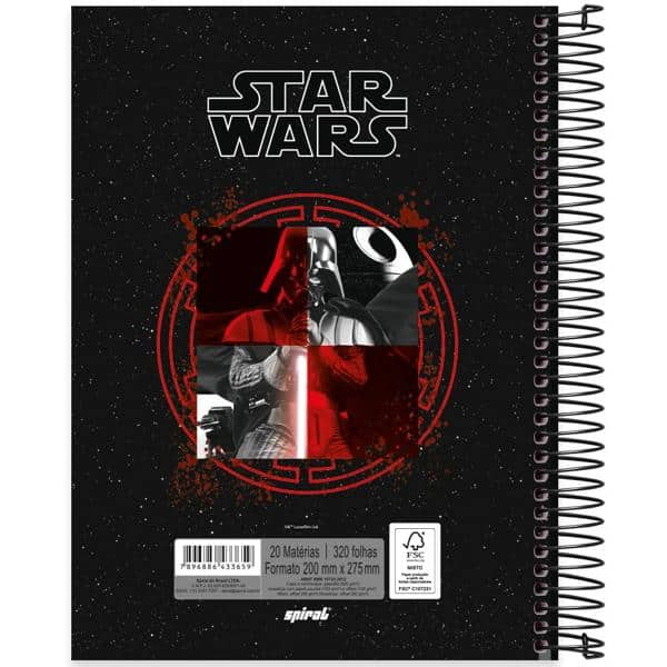 Caderno universitário capa dura, 20x1, 320 folhas, Star Wars, 2333659, Spiral Starw - PT 1 UN