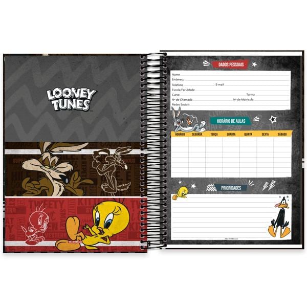 Caderno universitário capa dura, 15x1, 240 folhas, Looney Tunes, 2372719, Spiral Lt - PT 1 UN