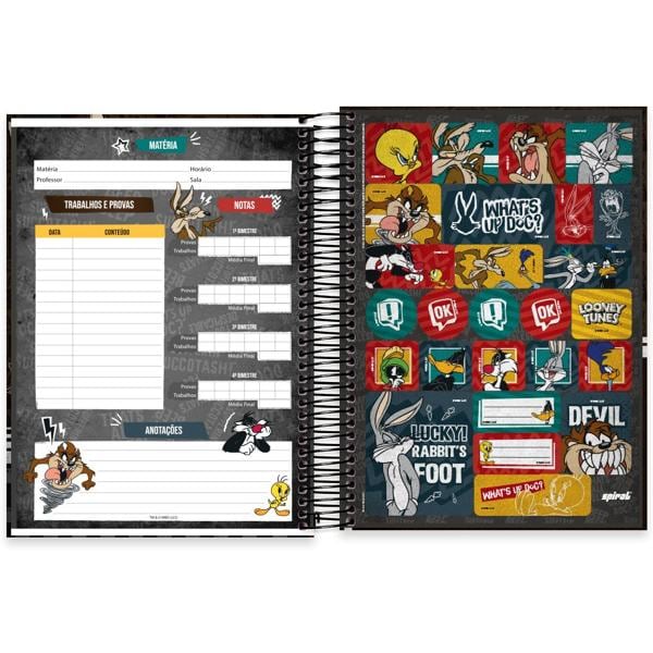 Caderno universitário capa dura, 15x1, 240 folhas, Looney Tunes, 2372719, Spiral Lt - PT 1 UN