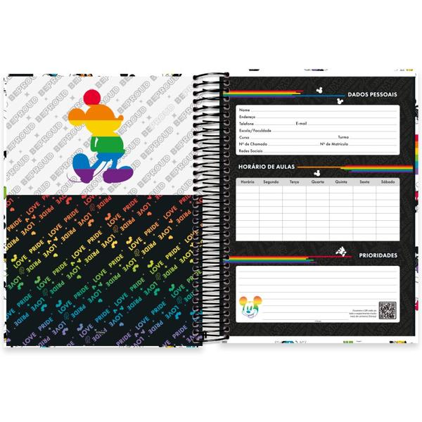 Caderno Universitário Capa Dura, 15x1, Disney Mickey Pride, 2372733, Spiral Mpr - PT 1 UN